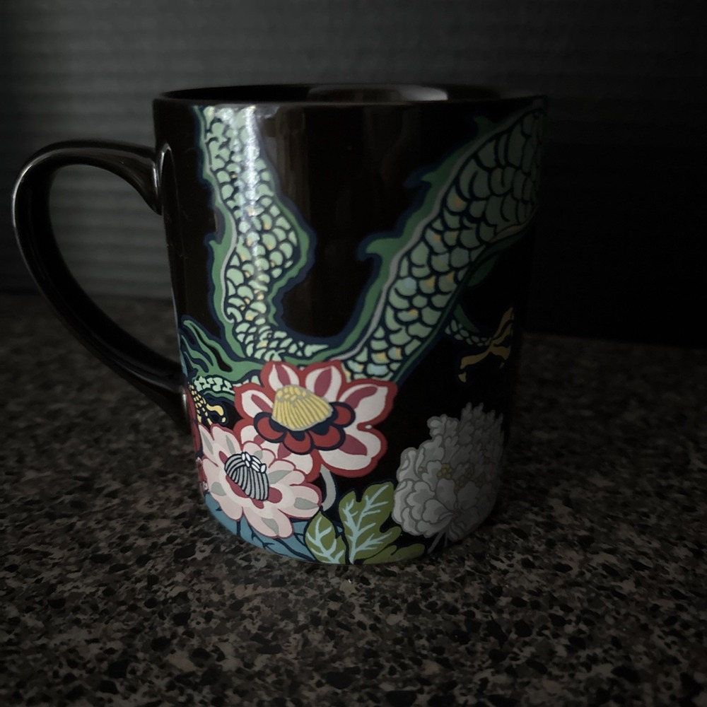 Williams Sonoma x Schumacher Chiang Mai Dragon Black Floral Coffee Mug